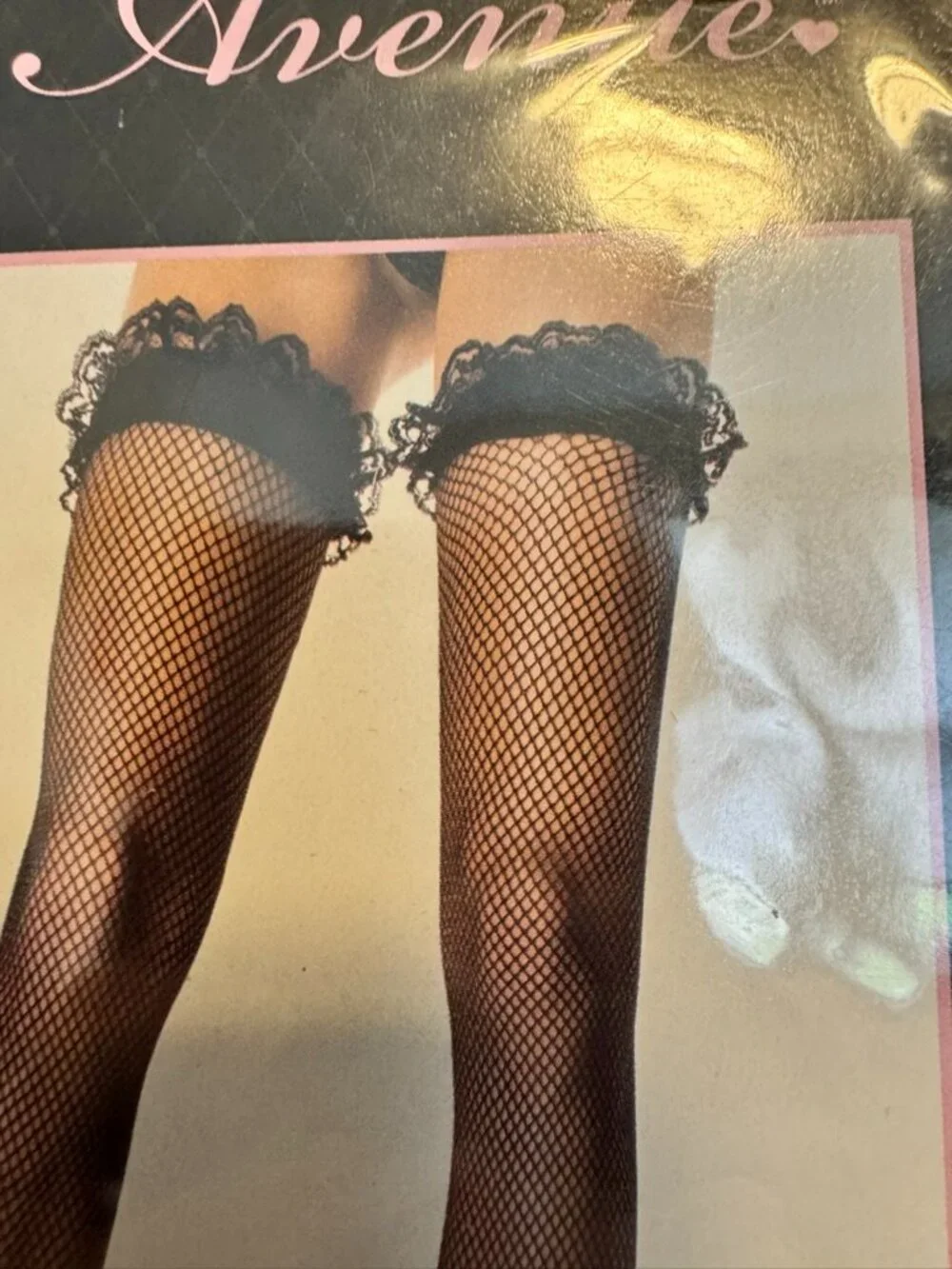 Leg Avenue Fishnet Thigh High Stocking with Lace Ruffle Top One Size 90-160 lbs